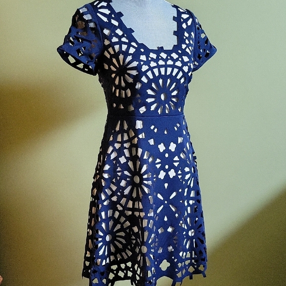 Anthropologie Gracia Blue Fit and Flare Mini Dress with Scoop Neck - Picture 3 of 11